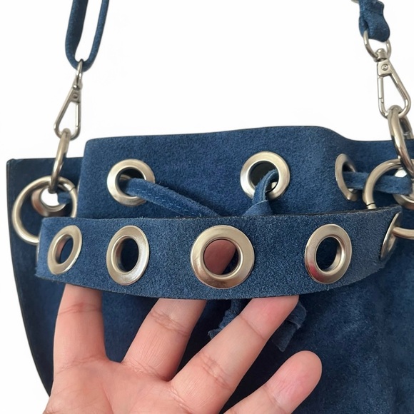 Borse In Pelle Genuine Italian Leather Bucket Purse Removable Strap Hobo Bag - Picture 8 of 16